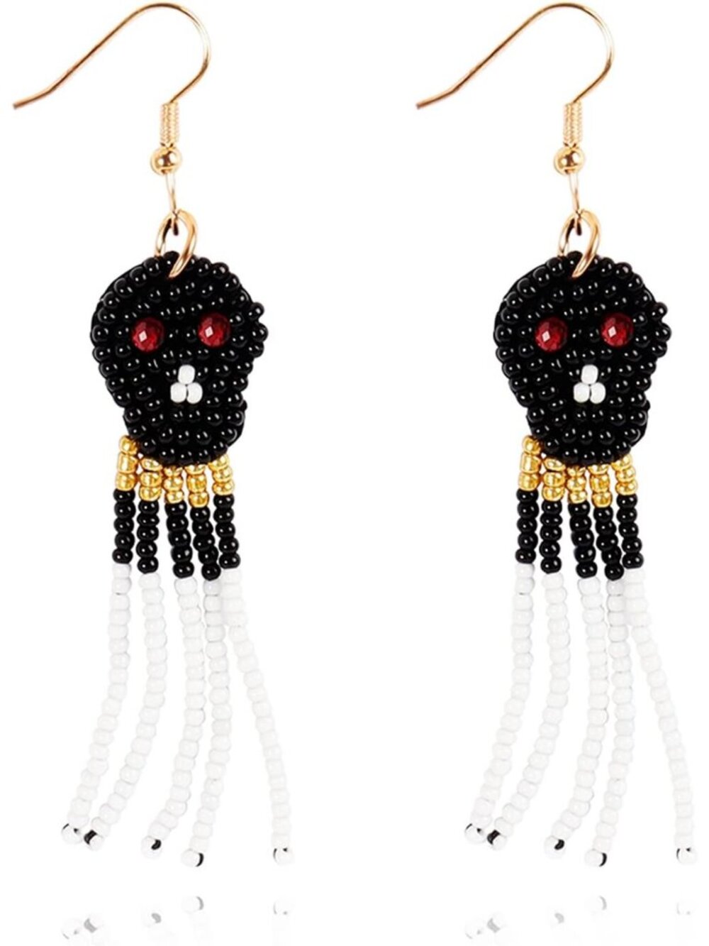 Women's Black White Pumpkin Beaded Costume Skeleton Delicate Halloween Earrings